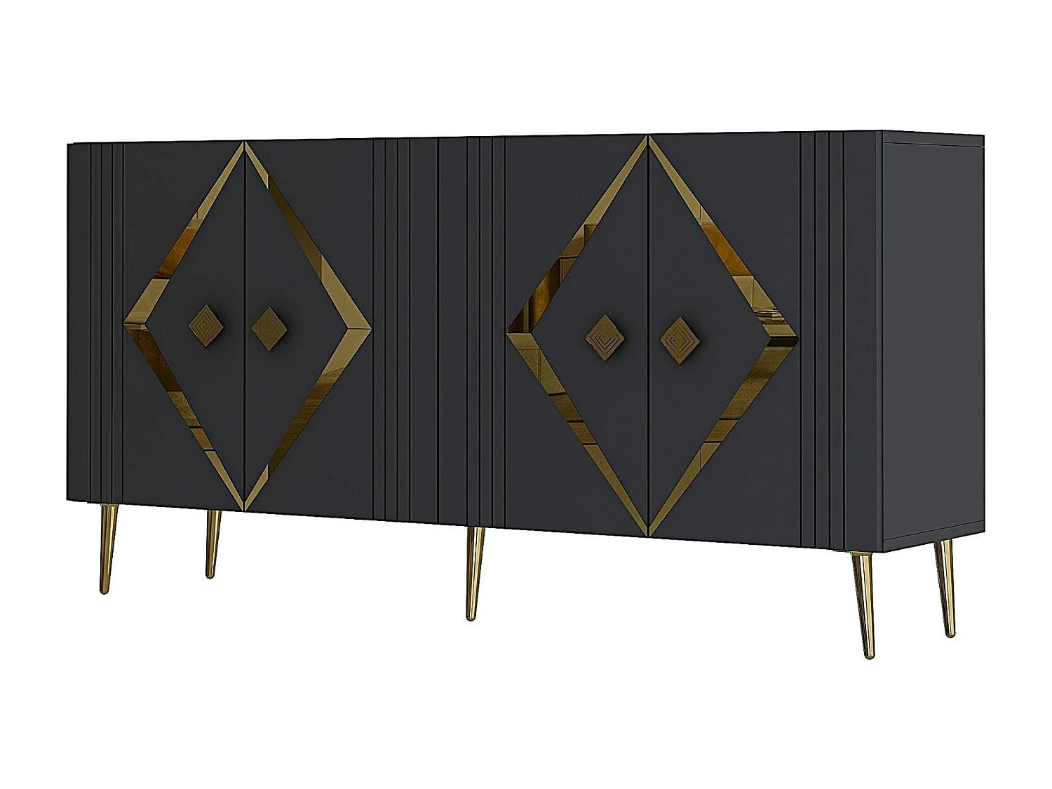 Komoda – 150 cm x 75 cm x 35 cm – Antracyt i złoto – Płyta wiórowa pokryta 100% melaminą