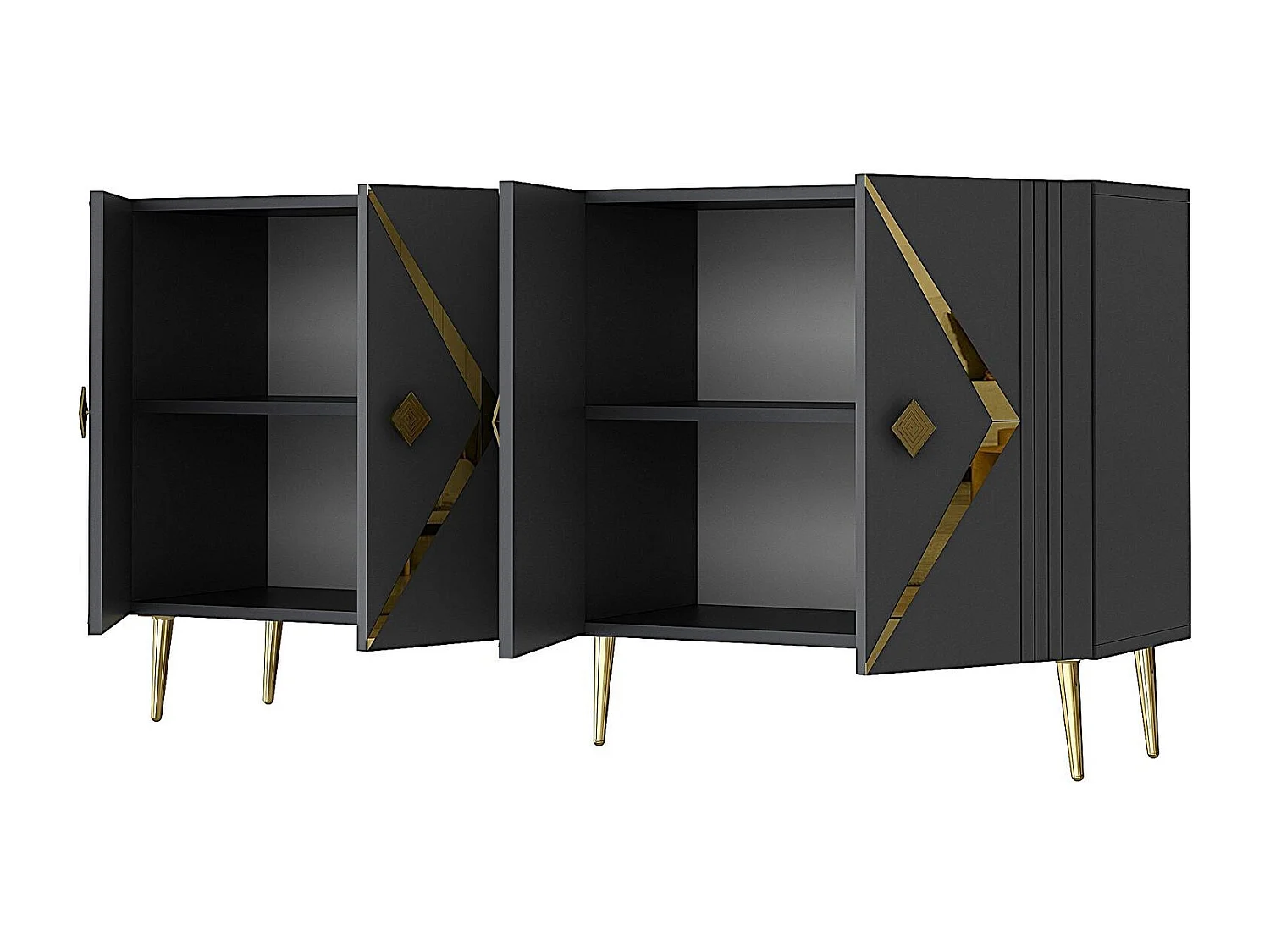 Komoda – 150 cm x 75 cm x 35 cm – Antracyt i złoto – Płyta wiórowa pokryta 100% melaminą