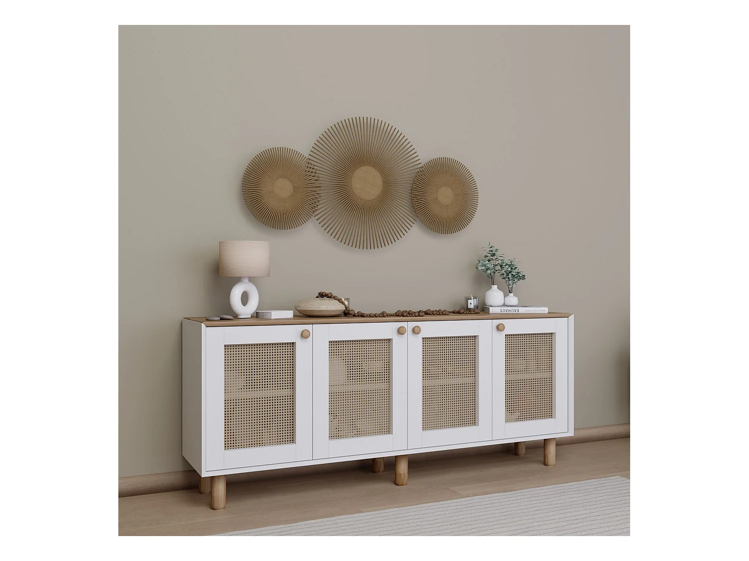 Buffet – 180cm x 75cm x 40cm – Noyer clair – Panneau de particules mélaminé