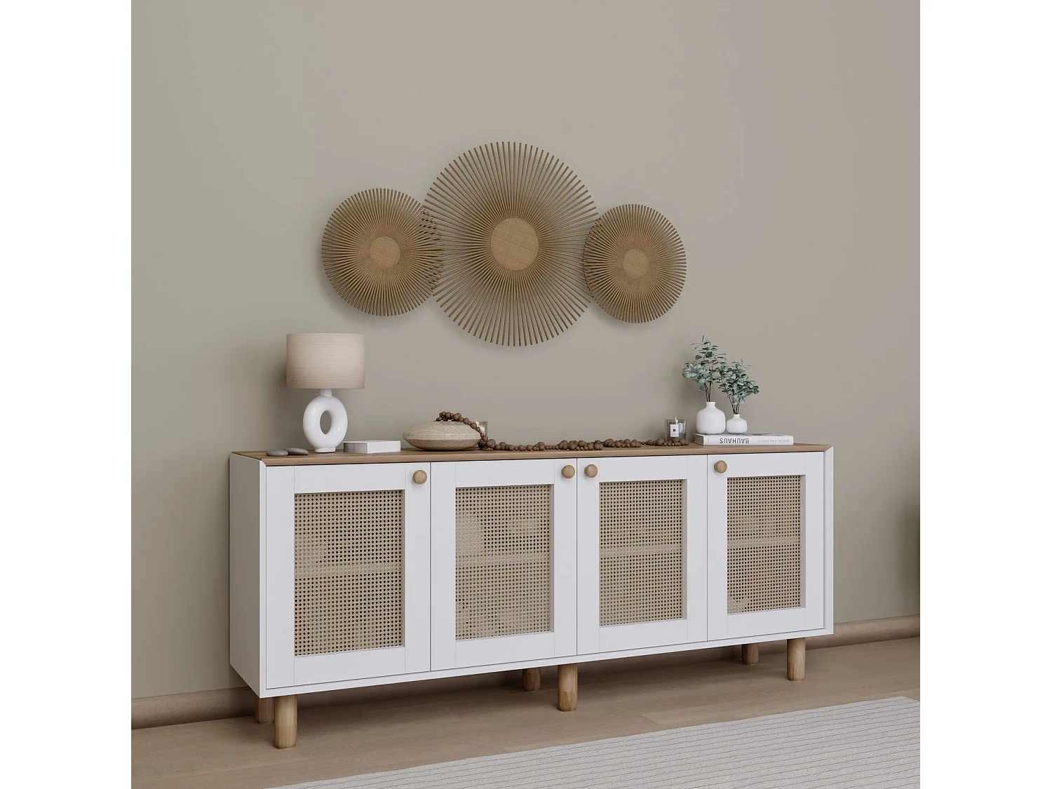 Buffet – 180cm x 75cm x 40cm – Noyer clair – Panneau de particules mélaminé