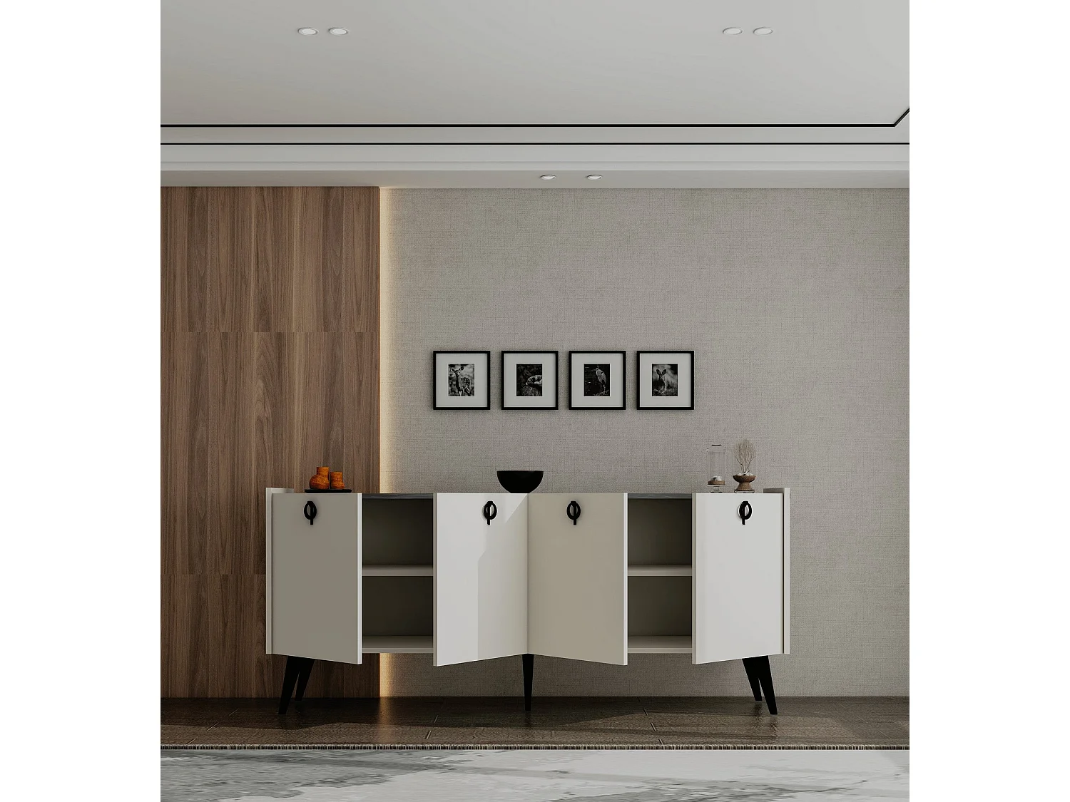 Buffet – 180 cm x 79 cm x 40 cm – Blanc – Aggloméré revêtu de mélamine
