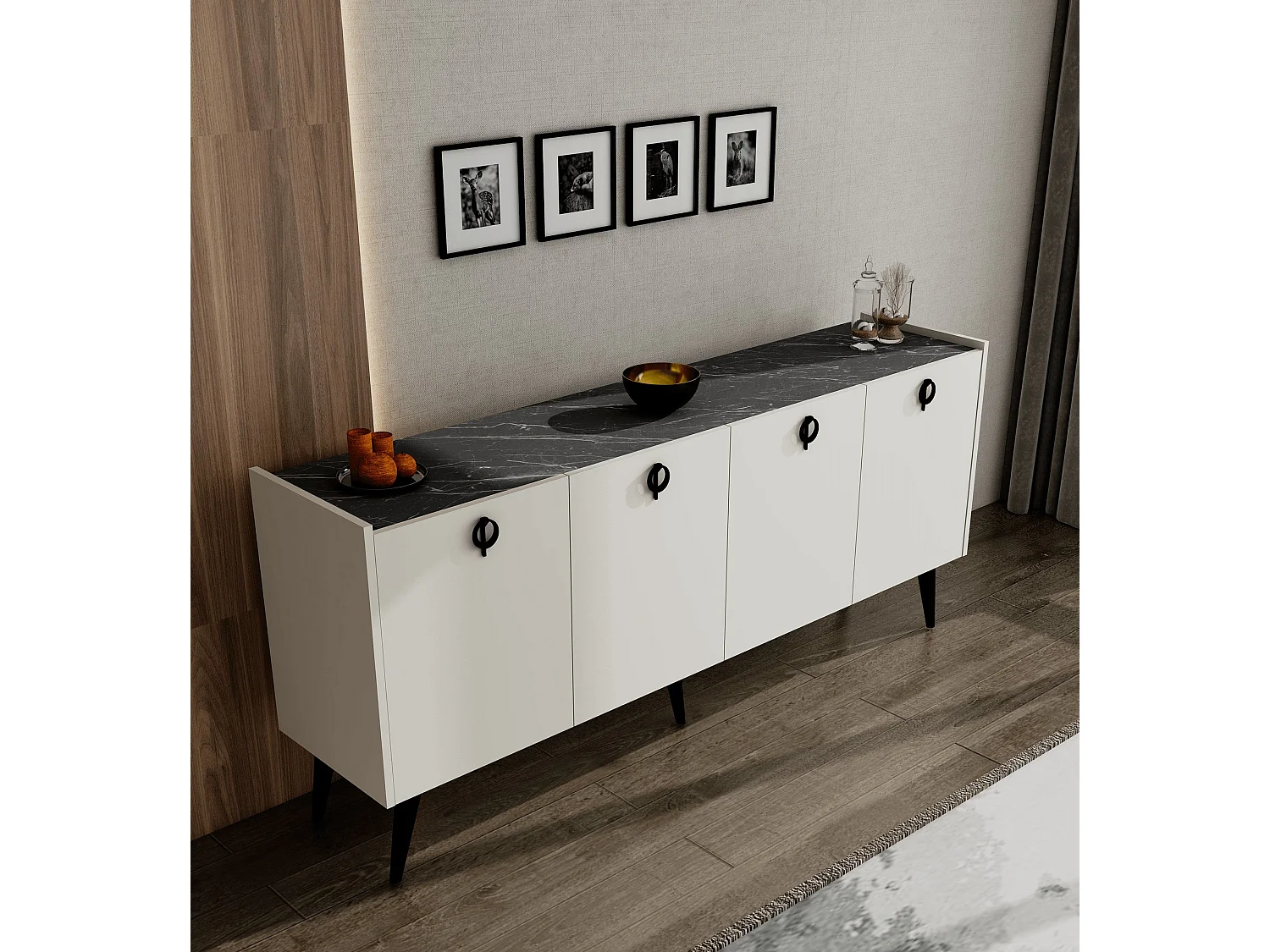 Buffet – 180 cm x 79 cm x 40 cm – Blanc – Aggloméré revêtu de mélamine