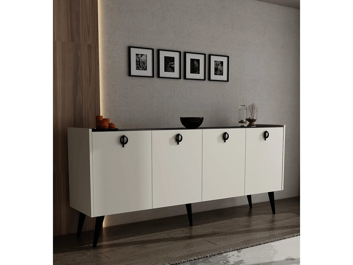 Buffet – 180 cm x 79 cm x 40 cm – Blanc – Aggloméré revêtu de mélamine