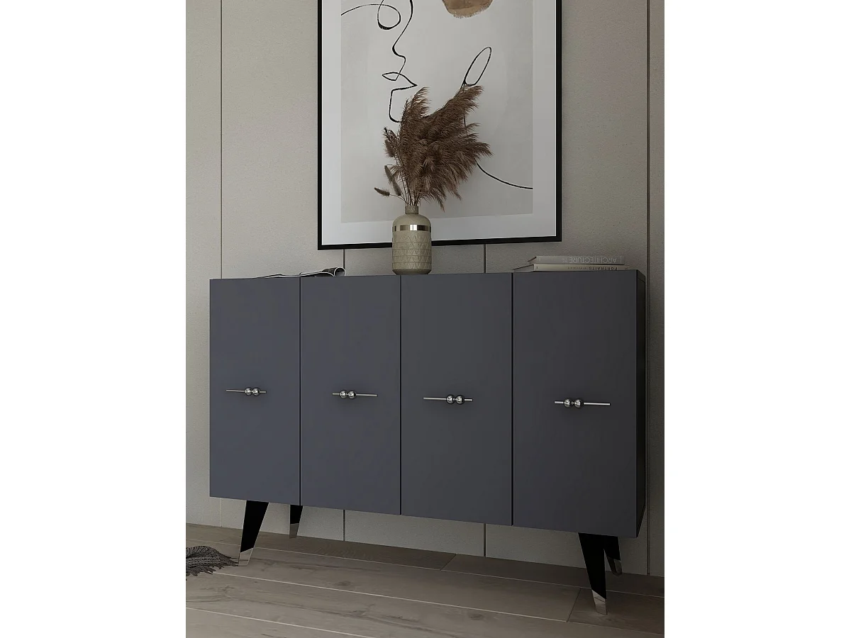 Buffet – 120 cm x 80 cm x 29,6 cm – Argent et Anthracite – Panneau de particules mélaminé