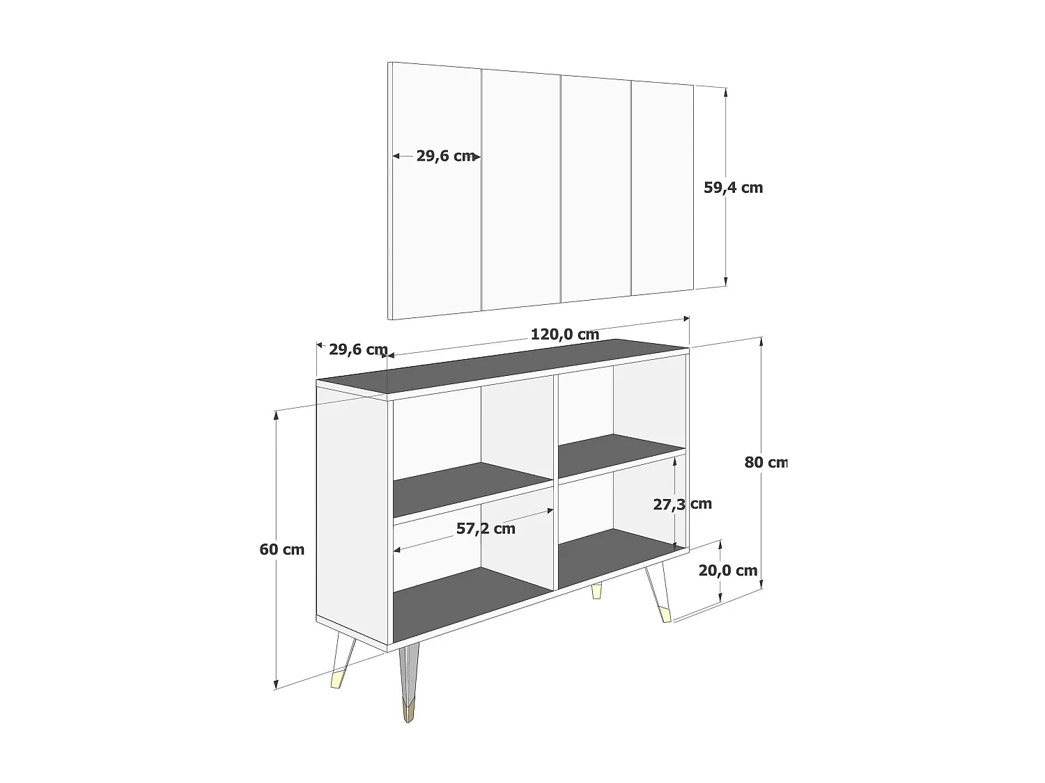 Buffet – 120 cm x 80 cm x 29,6 cm – Argent et Anthracite – Panneau de particules mélaminé