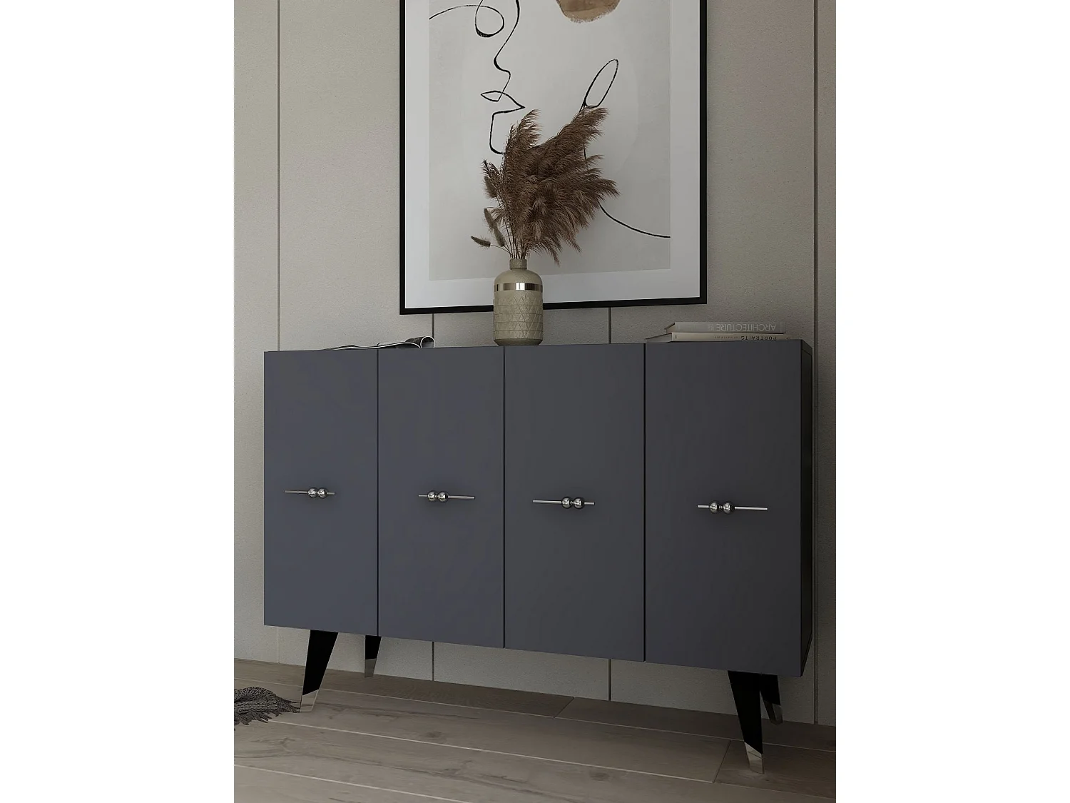 Buffet – 120 cm x 80 cm x 29,6 cm – Argent et Anthracite – Panneau de particules mélaminé