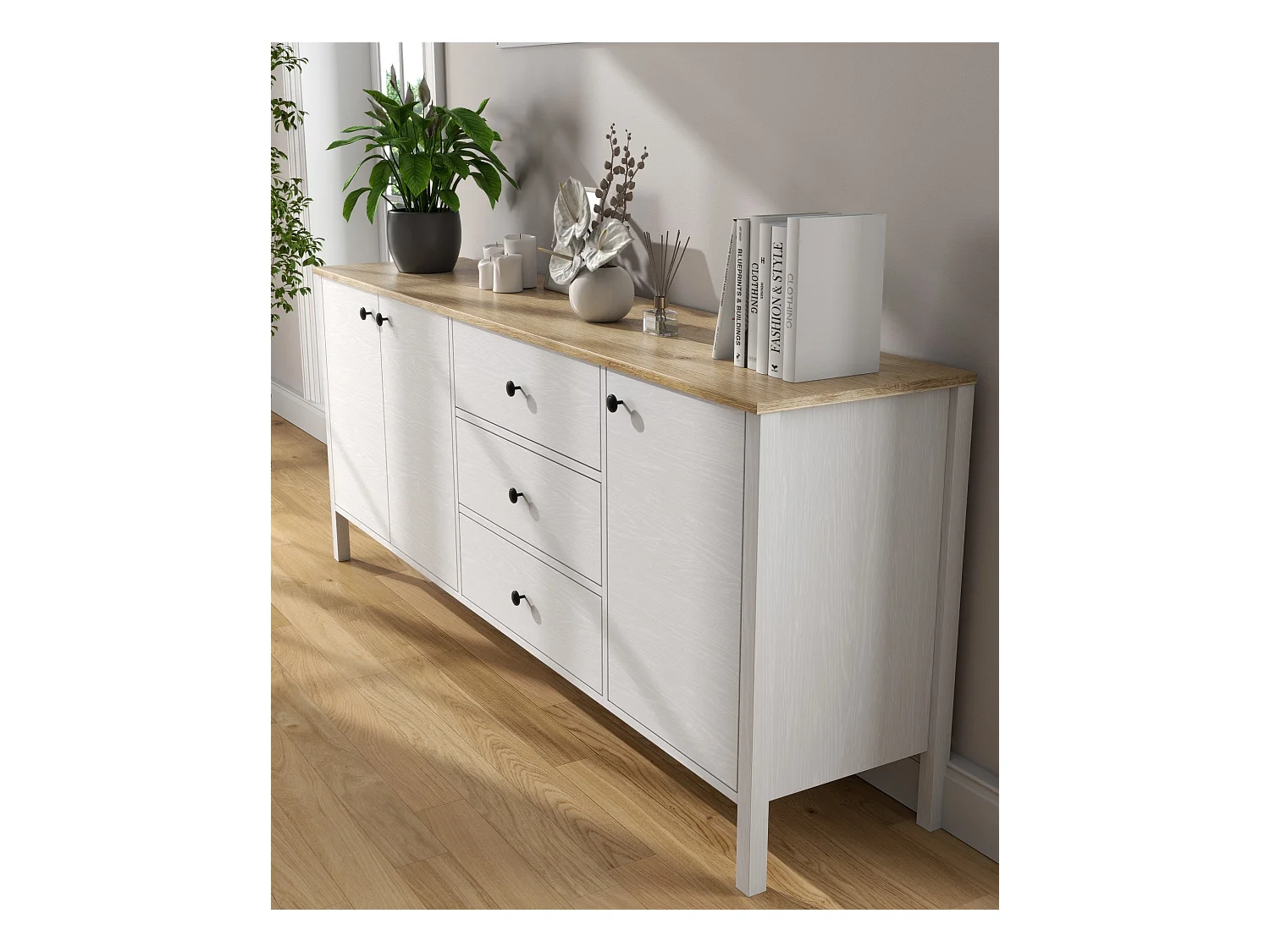 Buffet en bois – 200 cm x 82 cm x 44 cm – Blanc