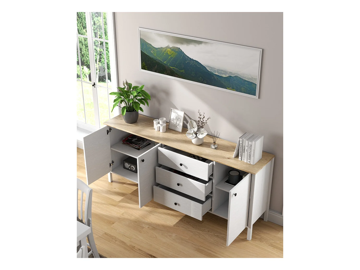 Buffet en bois – 200 cm x 82 cm x 44 cm – Blanc