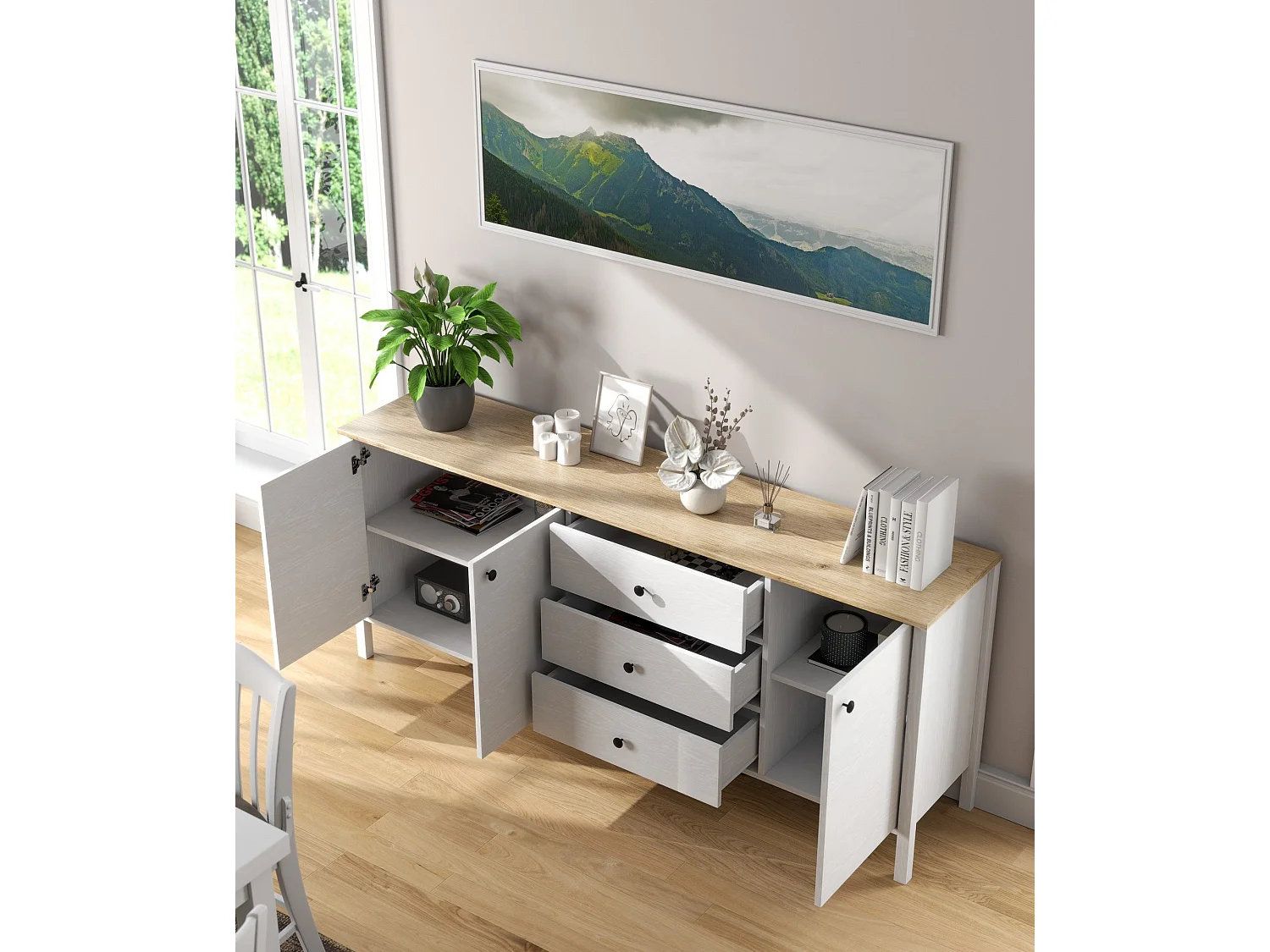 Aparador de madeira – 200cm x 82cm x 44cm – Branco