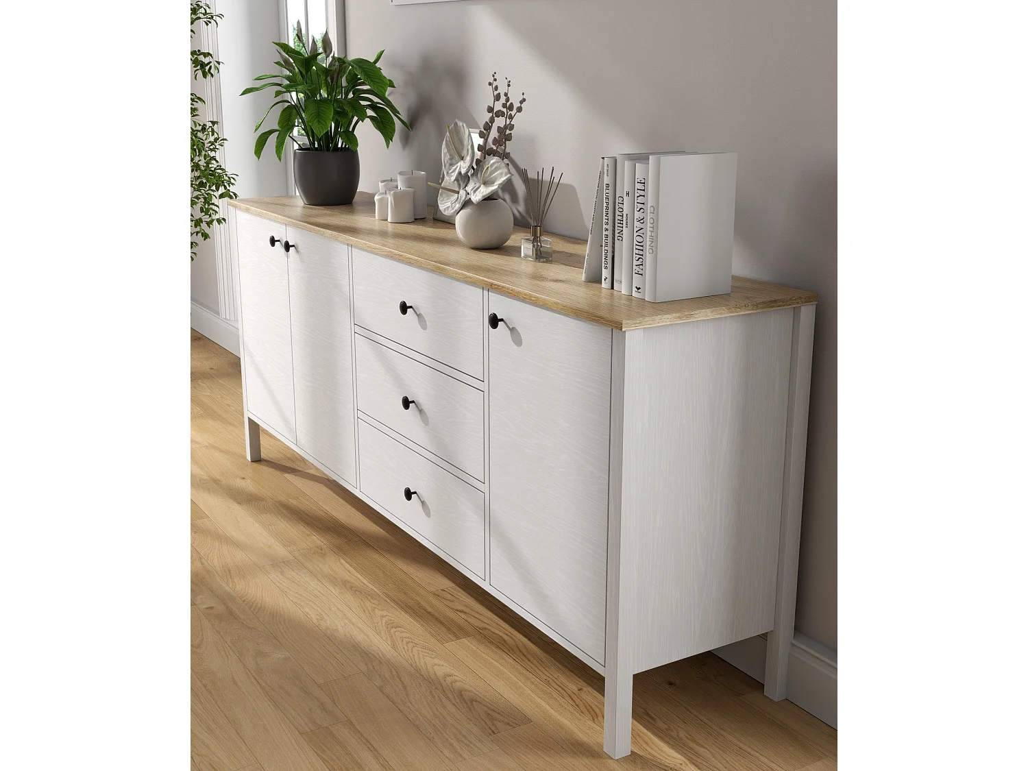 Aparador de madeira – 200cm x 82cm x 44cm – Branco