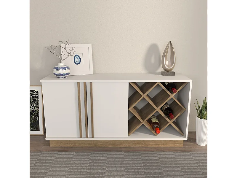 Buffet – 148 cm x 70 cm x 40 cm – Blanc et Noyer – MDF