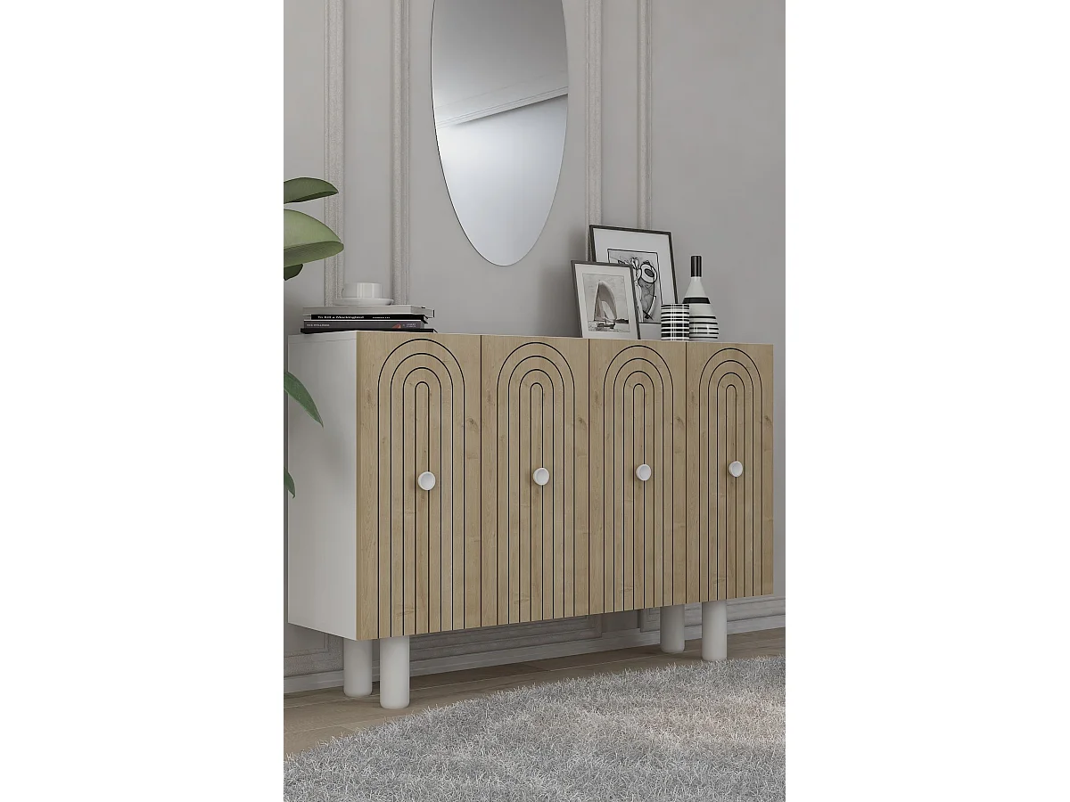 Dressoir – 120 cm x 75 cm x 29,6 cm – Wit en saffier eiken – Melamine gecoate spaanplaat