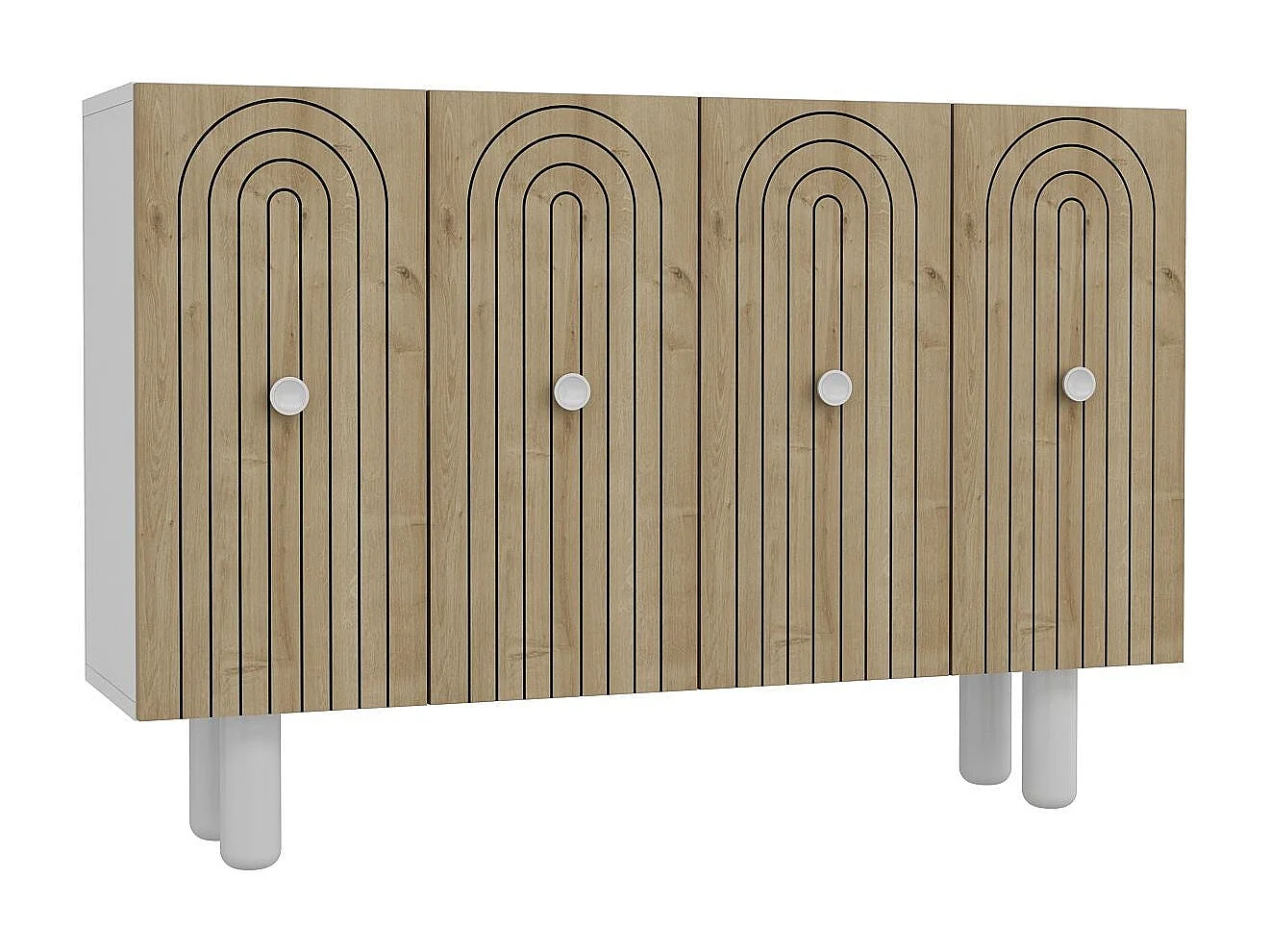 Dressoir – 120 cm x 75 cm x 29,6 cm – Wit en saffier eiken – Melamine gecoate spaanplaat