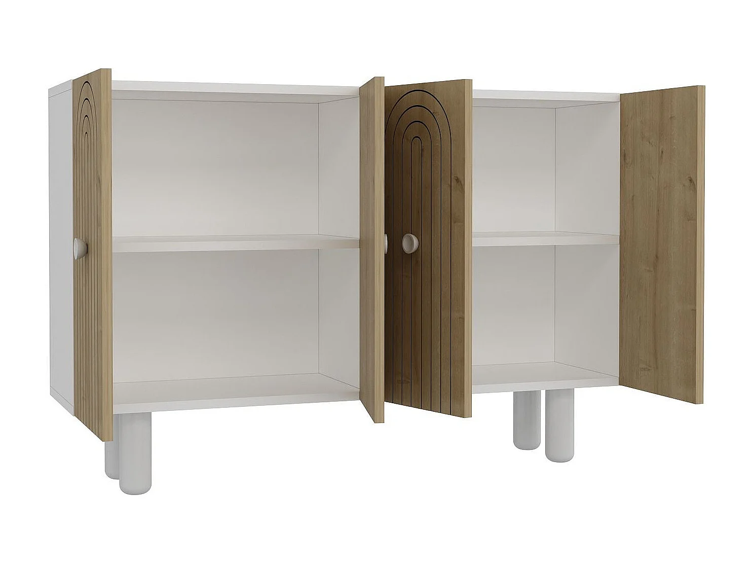 Dressoir – 120 cm x 75 cm x 29,6 cm – Wit en saffier eiken – Melamine gecoate spaanplaat