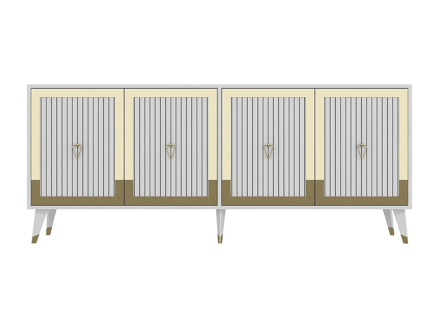 Spanplatten-Sideboard – 180 cm breit, 78,6 cm hoch, 35 cm tief – Weiß und Gold – Melaminbeschichtete Spanplatte