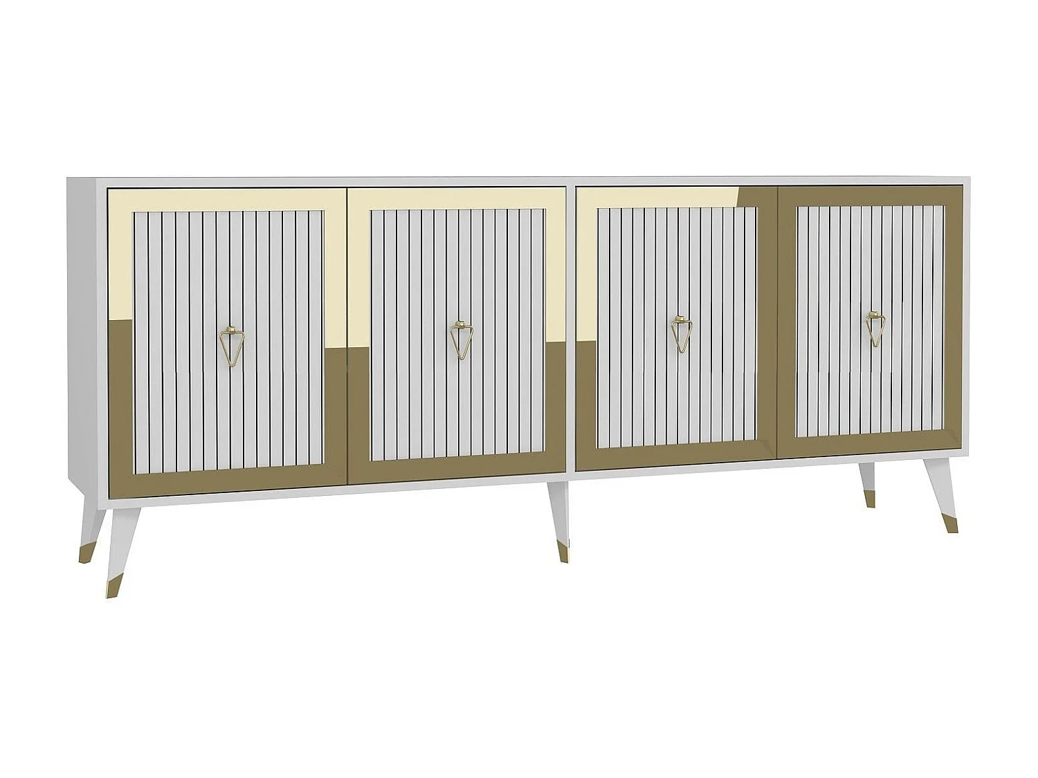 Spanplatten-Sideboard – 180 cm breit, 78,6 cm hoch, 35 cm tief – Weiß und Gold – Melaminbeschichtete Spanplatte