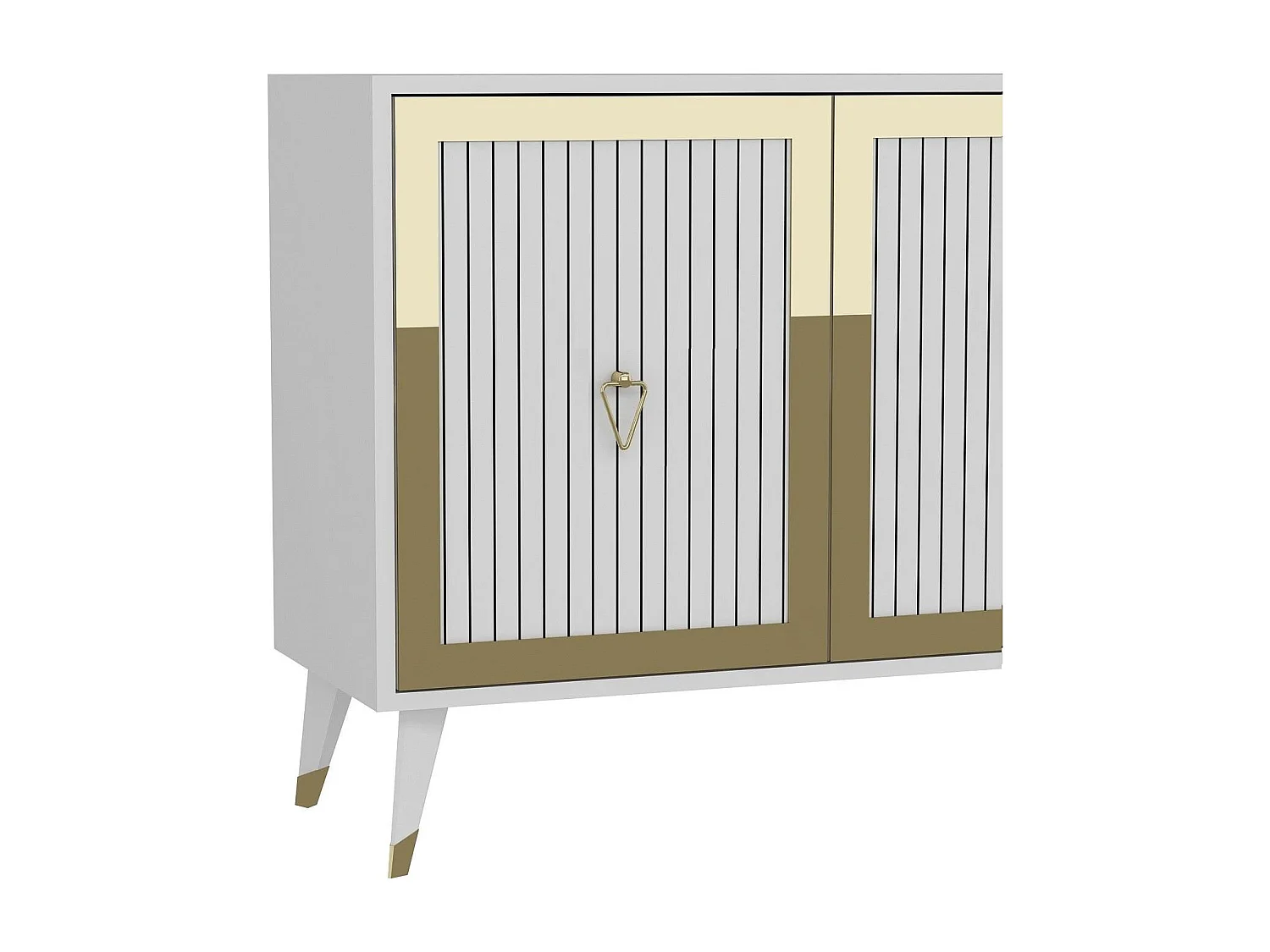 Spanplatten-Sideboard – 180 cm breit, 78,6 cm hoch, 35 cm tief – Weiß und Gold – Melaminbeschichtete Spanplatte