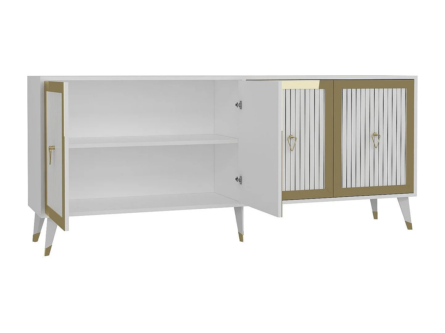 Spanplatten-Sideboard – 180 cm breit, 78,6 cm hoch, 35 cm tief – Weiß und Gold – Melaminbeschichtete Spanplatte