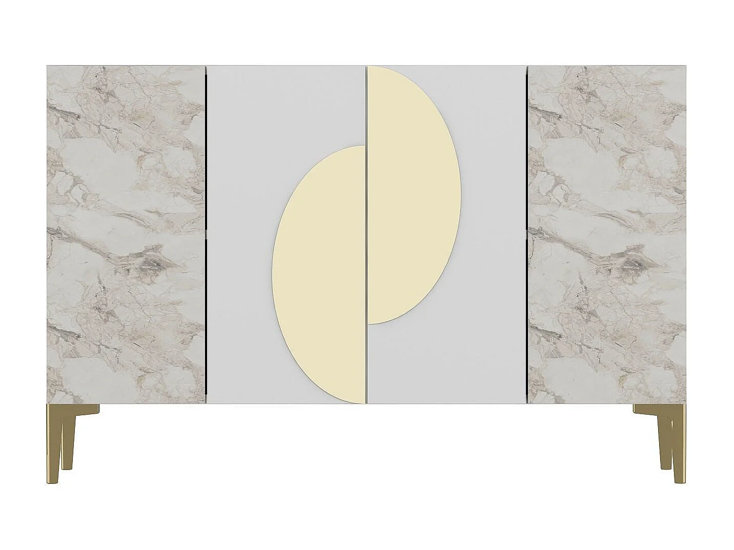 Dressoir – 120 cm x 75 cm x 29,6 cm – Wit, Ephesus-marmer, goud – spaanplaat