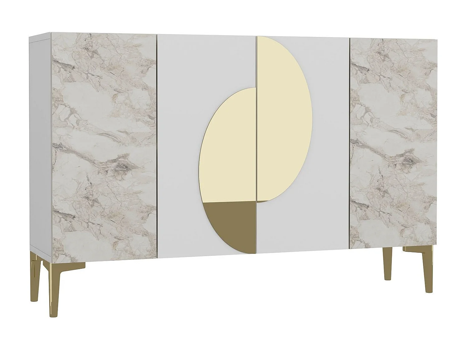 Dressoir – 120 cm x 75 cm x 29,6 cm – Wit, Ephesus-marmer, goud – spaanplaat