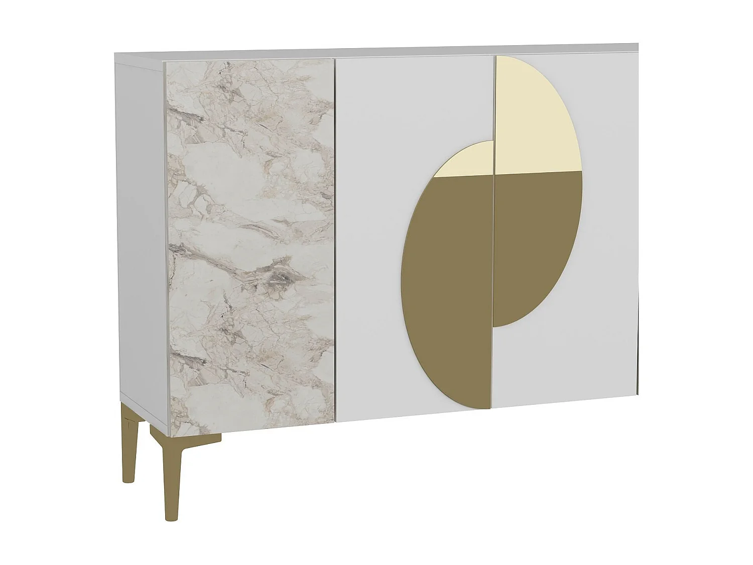 Dressoir – 120 cm x 75 cm x 29,6 cm – Wit, Ephesus-marmer, goud – spaanplaat