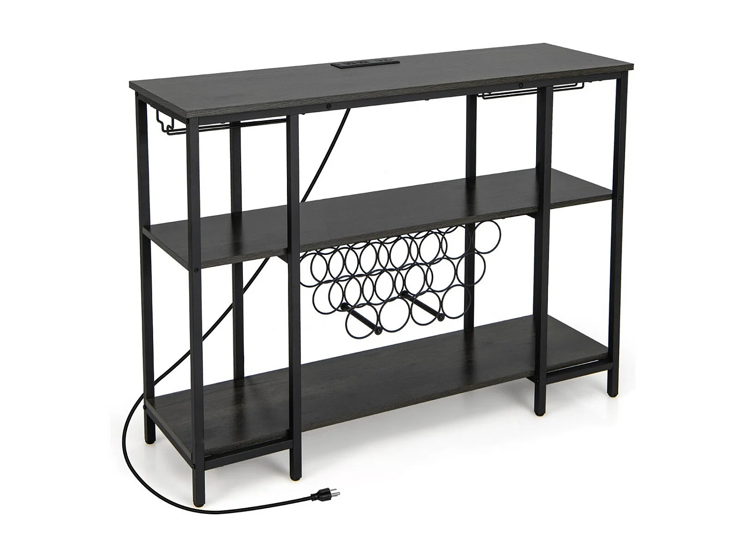 Kredens barowy z regałem na wino i stacją ładującą – 113 x 35 x 85 cm – szary