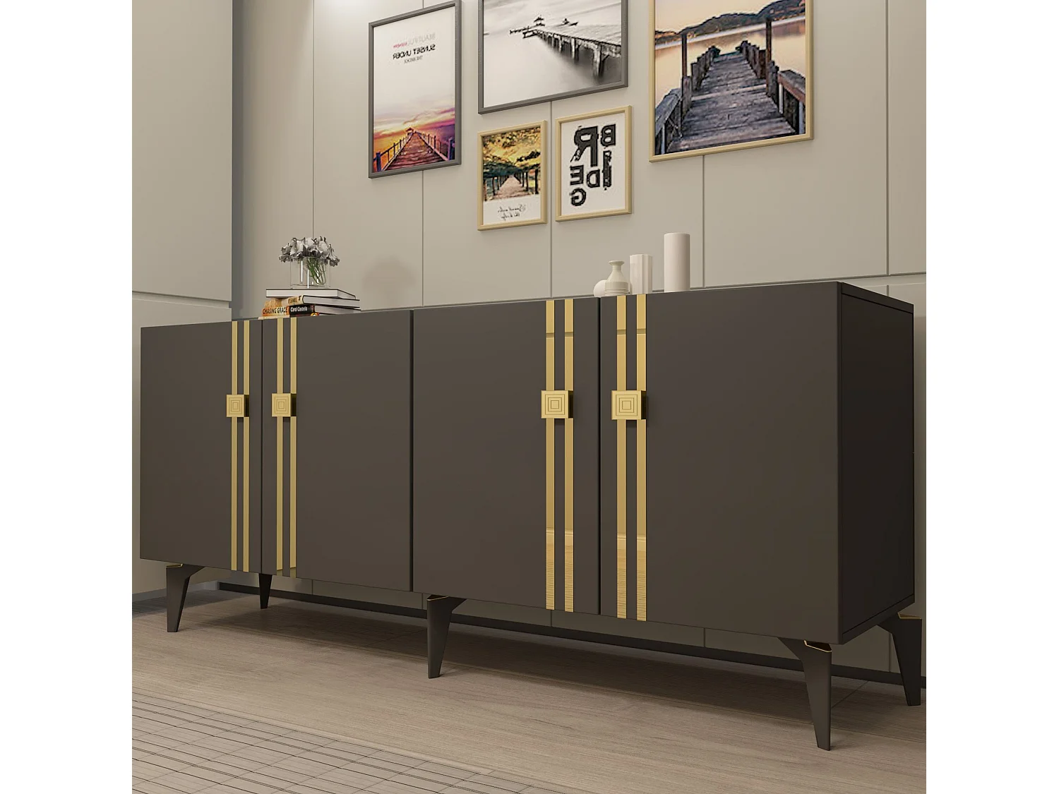 Komoda – 150 cm x 80 cm x 35 cm – Antracyt – Płyta wiórowa pokryta melaminą