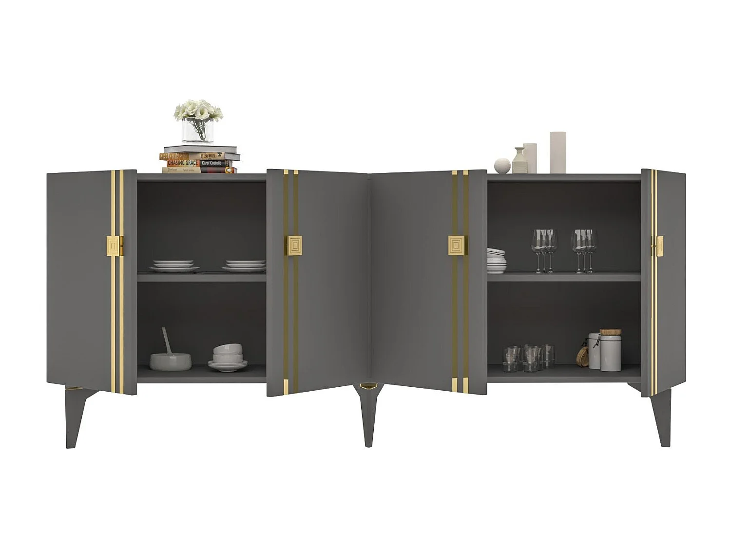 Komoda – 150 cm x 80 cm x 35 cm – Antracyt – Płyta wiórowa pokryta melaminą