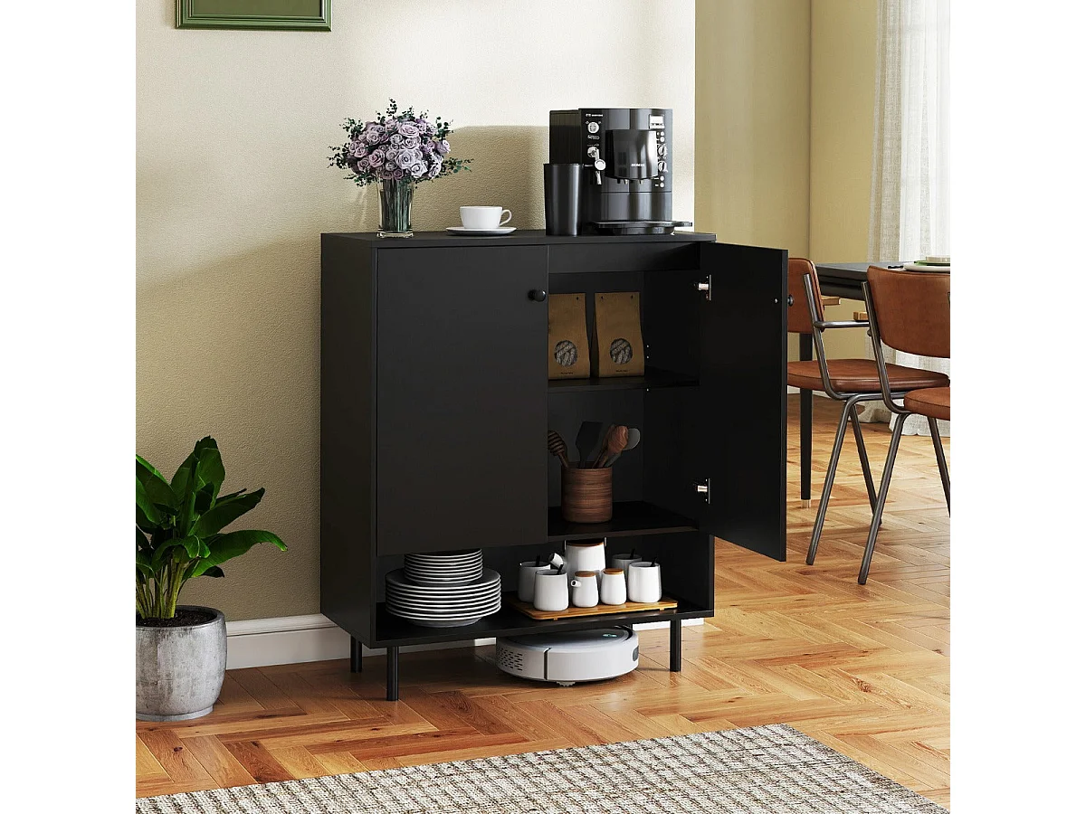 Dressoir met 2 deuren en verstelbare plank - Zwart 75 x 35 x 95 cm