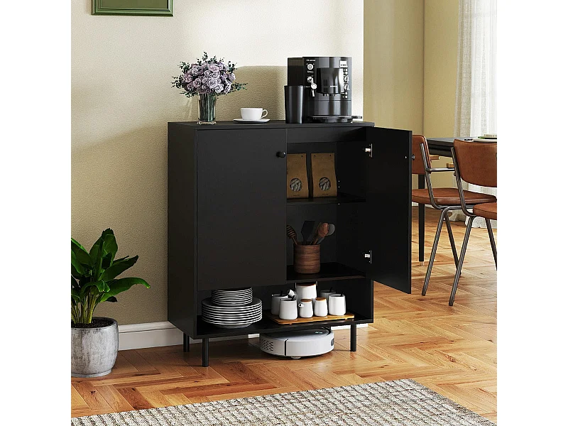 Dressoir met 2 deuren en verstelbare plank - Zwart 75 x 35 x 95 cm