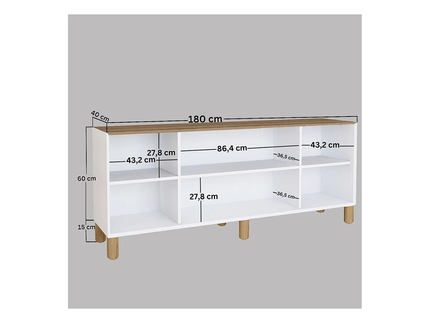 Buffet – 180 cm x 75 cm x 40 cm – Noyer clair – Aggloméré