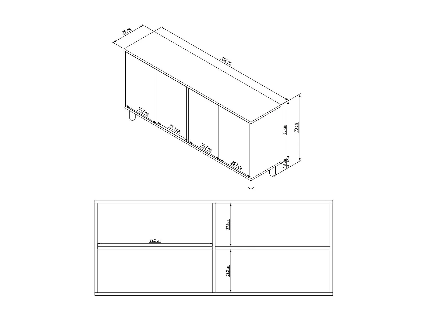 Komoda – 150 cm x 73 cm x 36 cm – Biała – Płyta wiórowa