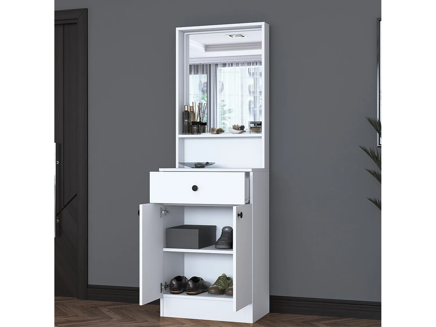 Flur-Sideboard – 60 x 182,8 x 35,5 cm – Weiß – Spanplatte