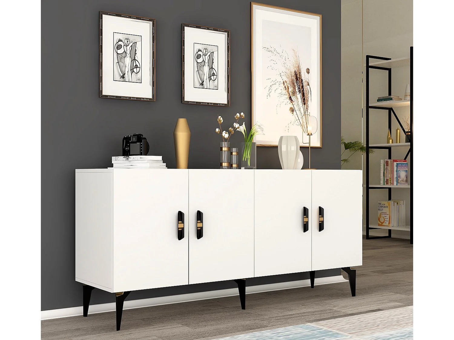 Buffet – 150 cm x 79 cm x 40 cm – Blanc – Panneaux de particules