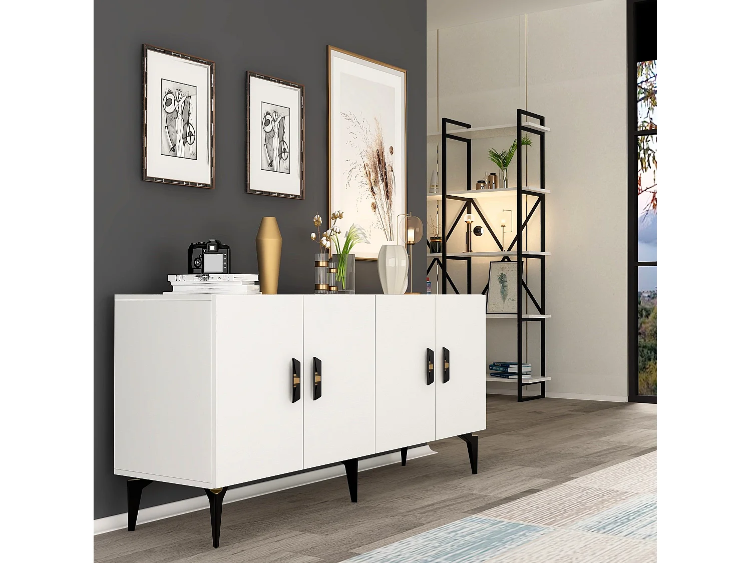Buffet – 150 cm x 79 cm x 40 cm – Blanc – Panneaux de particules