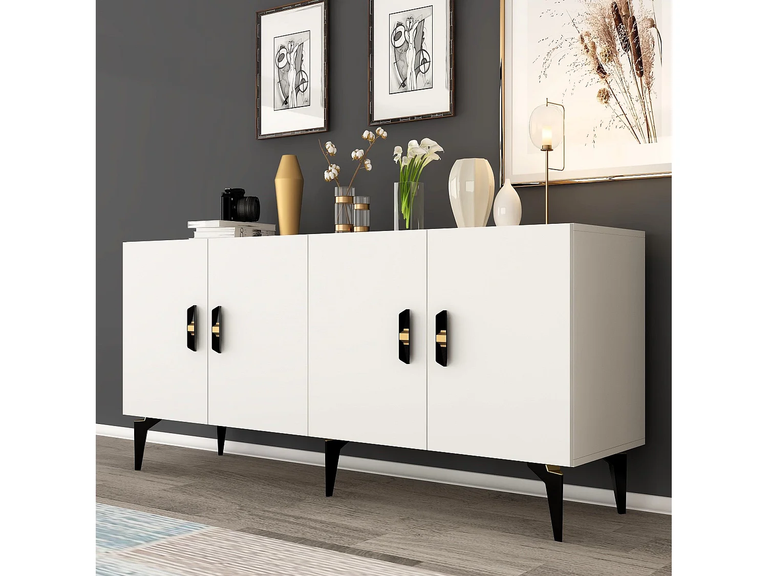 Buffet – 150 cm x 79 cm x 40 cm – Blanc – Panneaux de particules