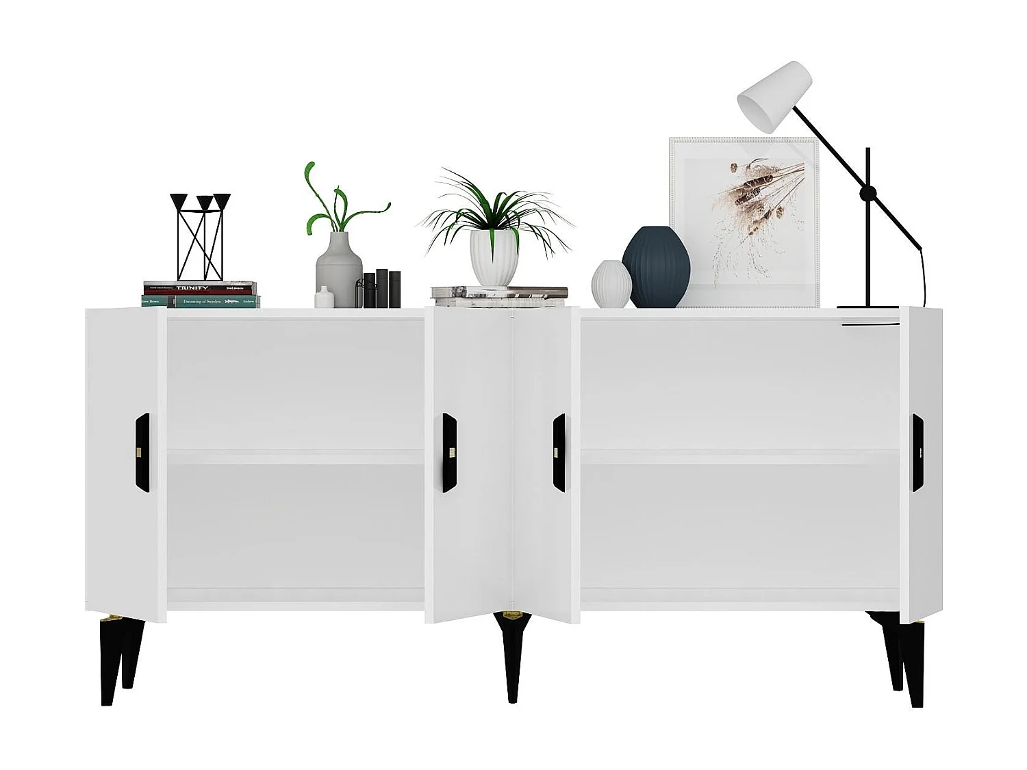 Buffet – 150 cm x 79 cm x 40 cm – Blanc – Panneaux de particules