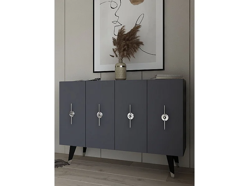 Buffet – 120 cm x 80 cm x 29,6 cm – Argent et Anthracite – Panneau de particules mélaminé