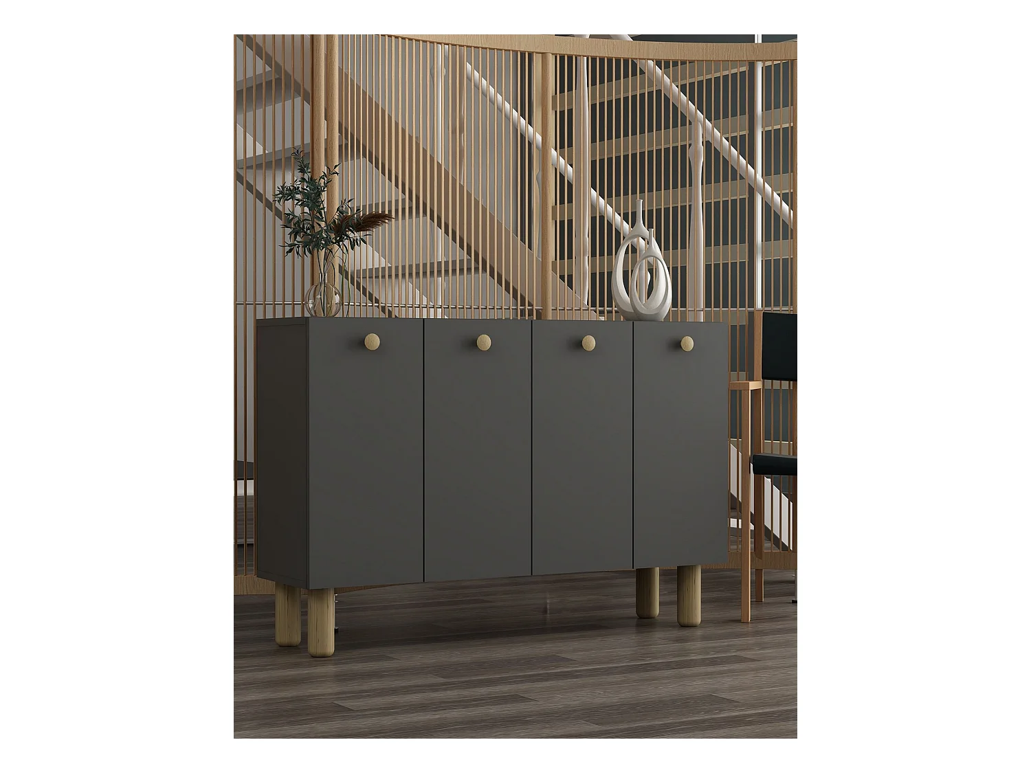 Buffet – 120 cm de large, 80 cm de haut, 29,6 cm de profondeur – Chêne anthracite et saphir – Aggloméré