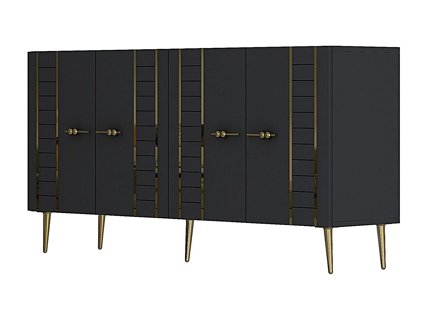 Komoda z płyty wiórowej pokrytej melaminą – 150 cm x 75 cm x 35 cm – antracyt i złoto