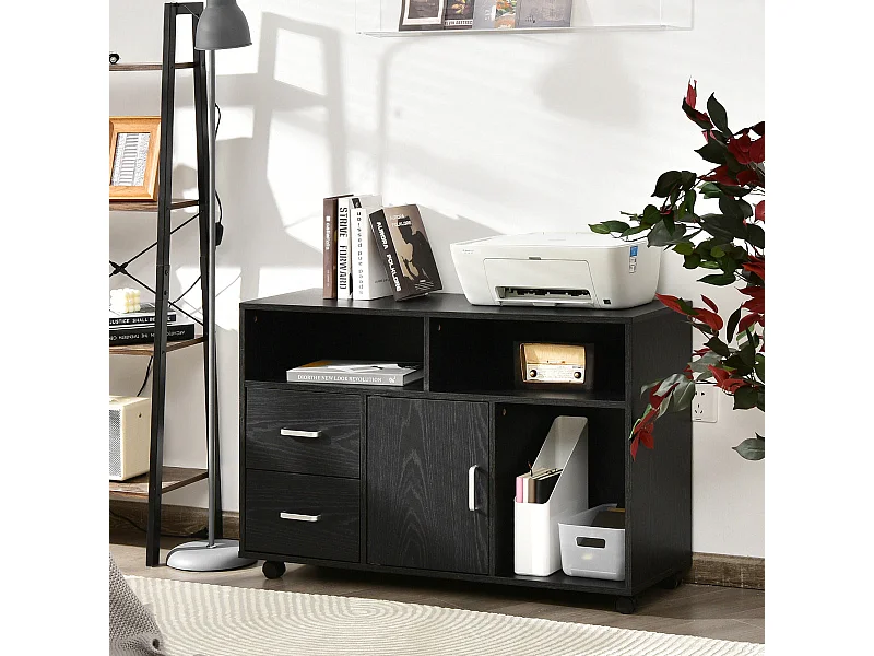 Dressoir met wielen – 100 x 35 x 65,5 cm – Zwart – MDF