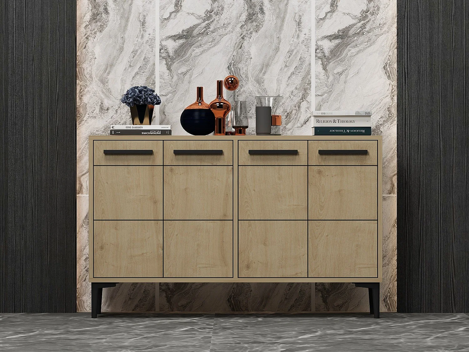 Credenza in MDF – 120 cm x 30 cm x 75 cm – Rovere zaffiro