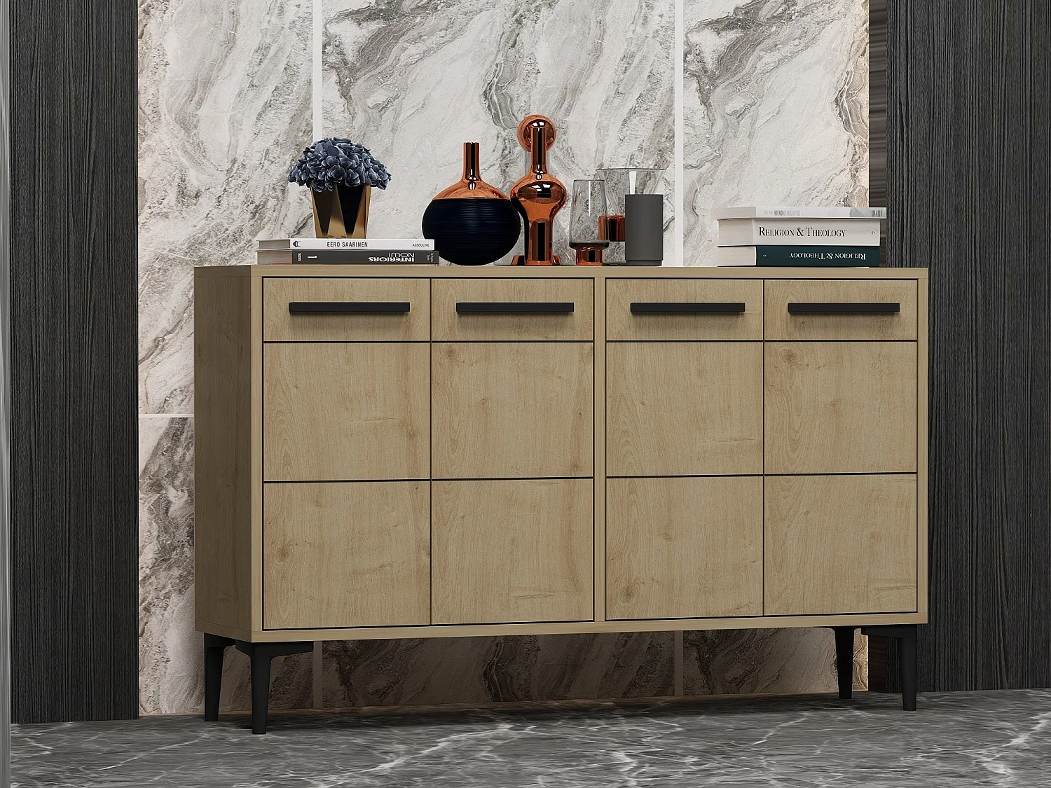 Credenza in MDF – 120 cm x 30 cm x 75 cm – Rovere zaffiro