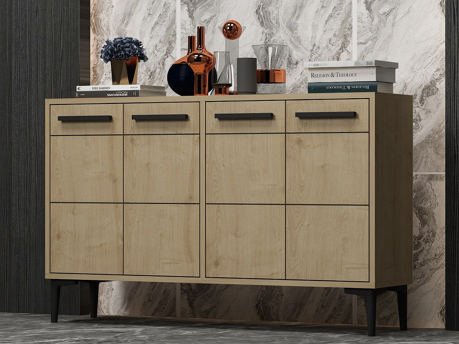 Credenza in MDF – 120 cm x 30 cm x 75 cm – Rovere zaffiro