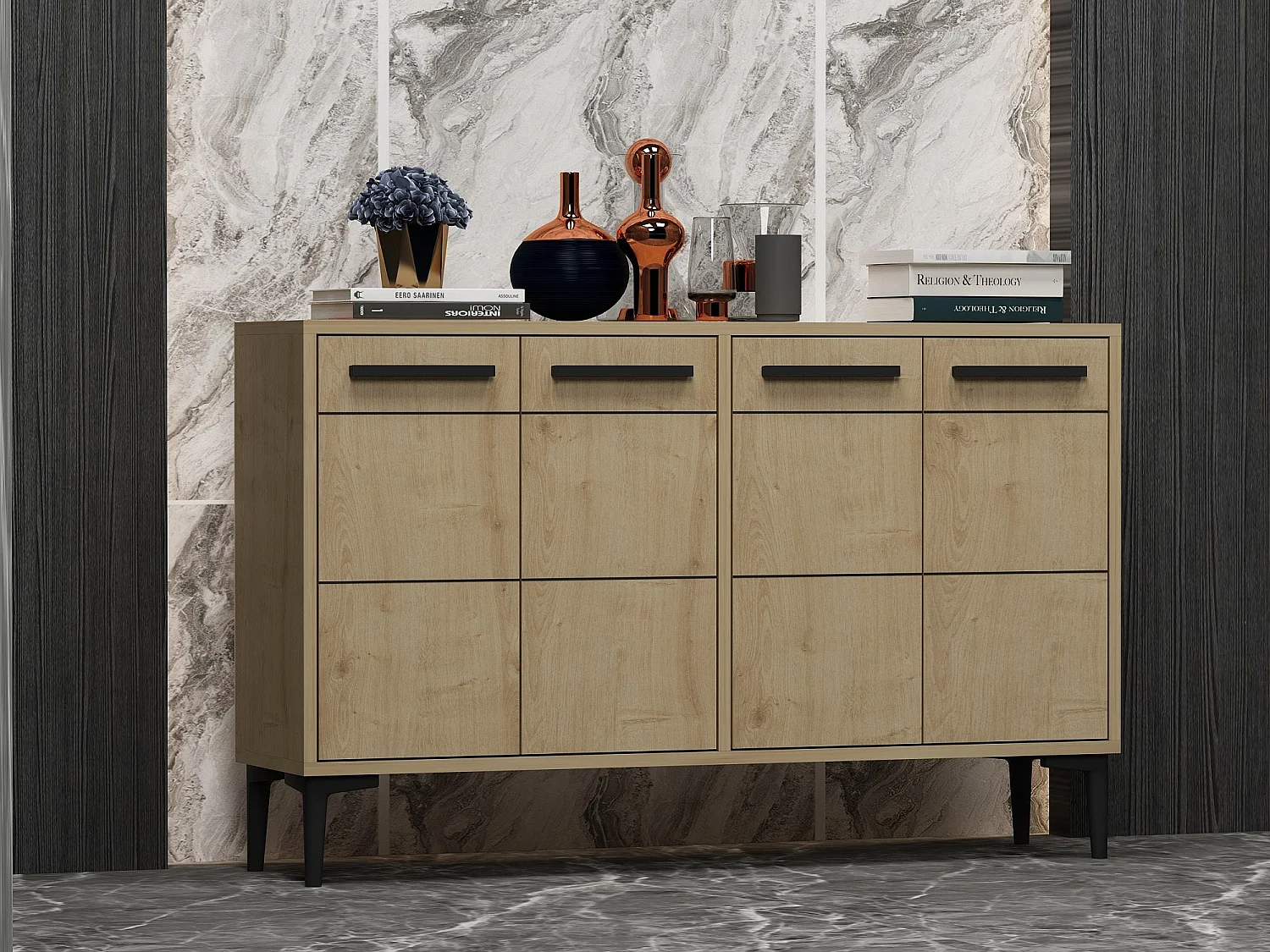 Credenza in MDF – 120 cm x 30 cm x 75 cm – Rovere zaffiro