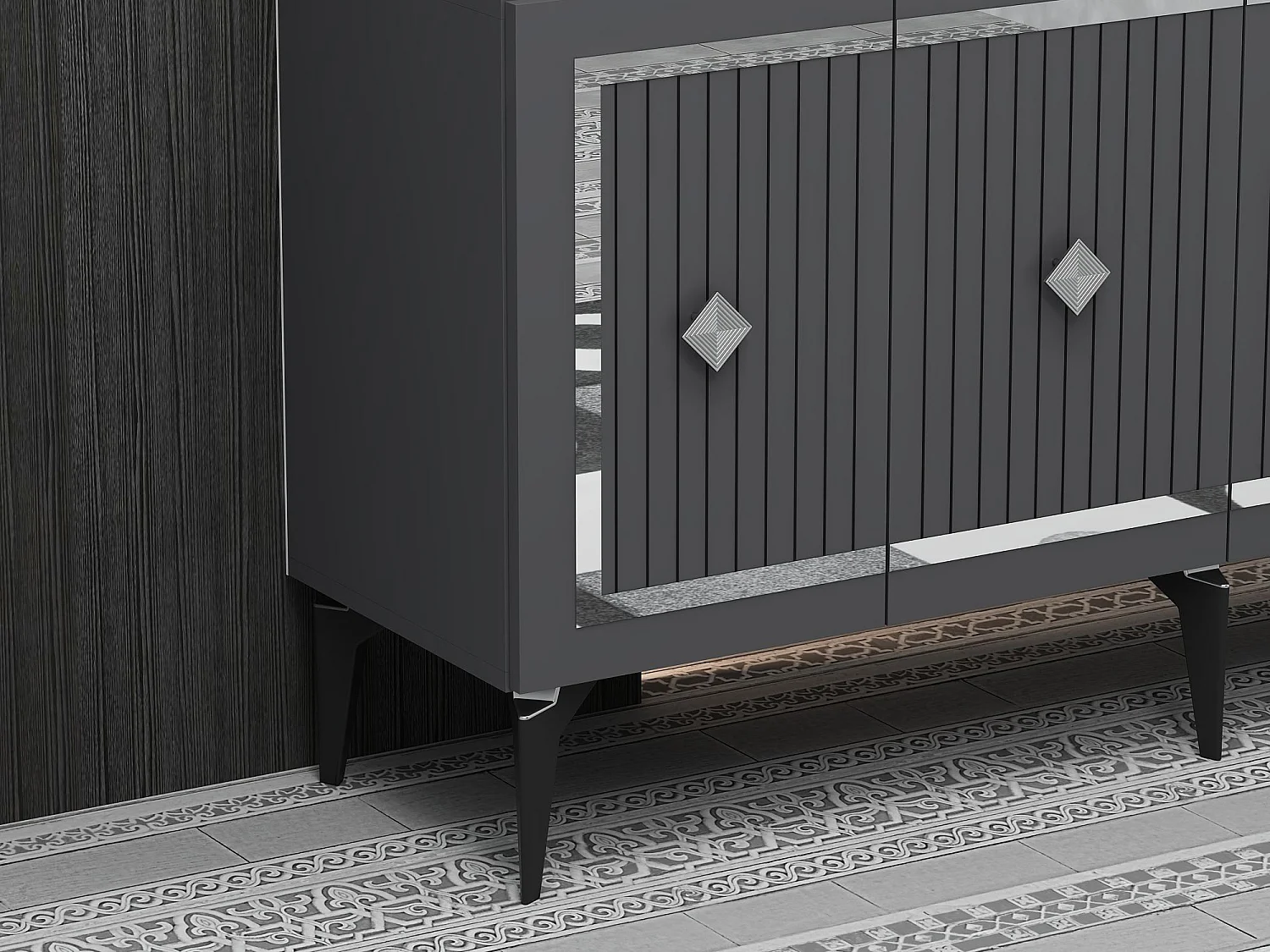 Buffet – 150 cm – Anthracite et Argent – ​​Aggloméré