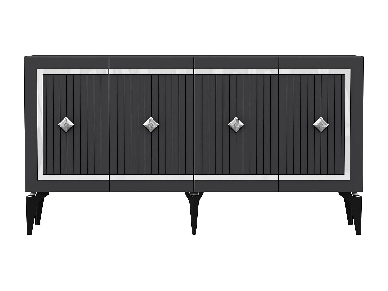 Buffet – 150 cm – Anthracite et Argent – ​​Aggloméré