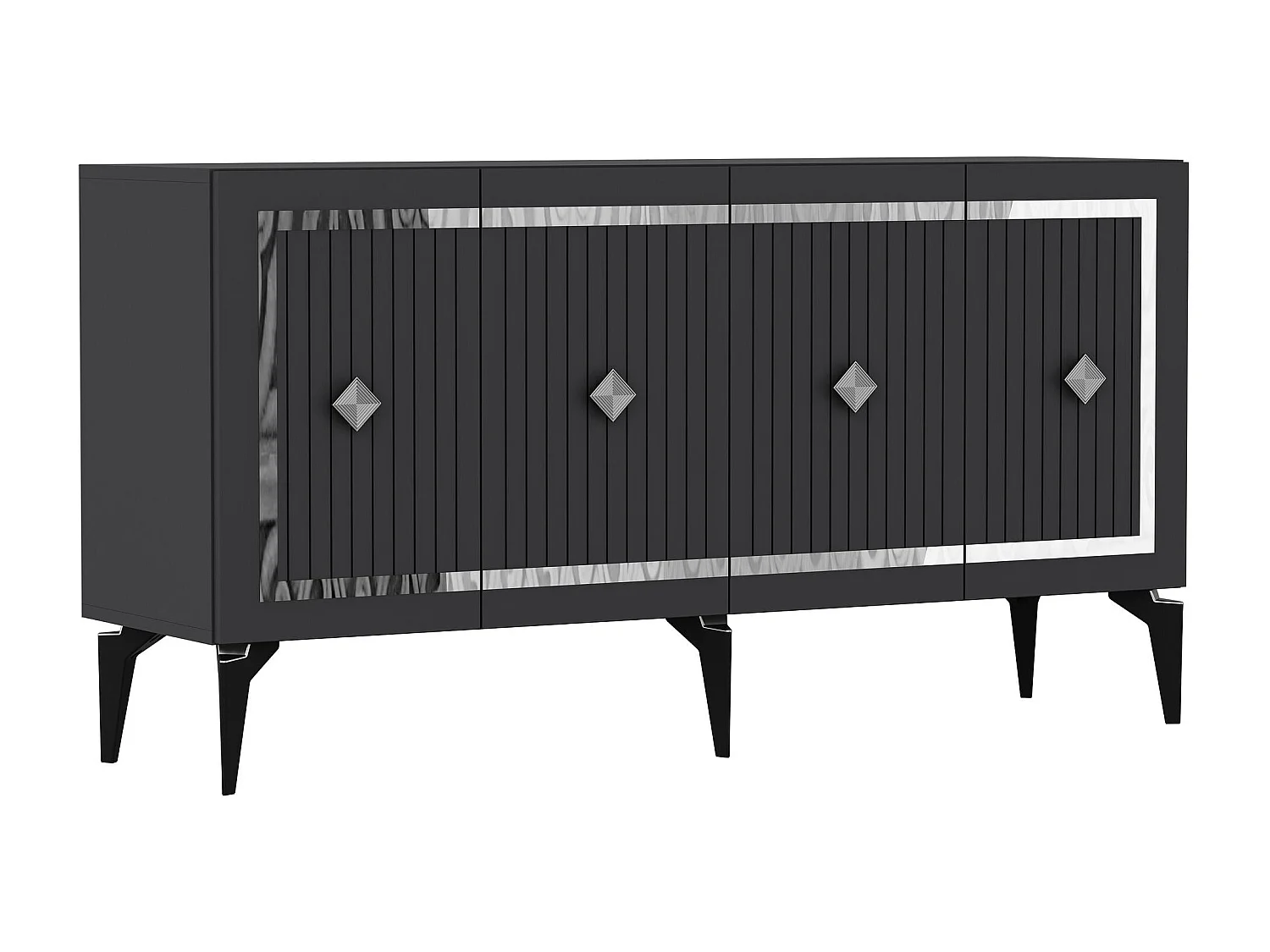 Buffet – 150 cm – Anthracite et Argent – ​​Aggloméré