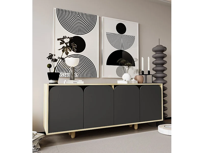 Buffet – 180 cm – Chêne saphir et anthracite – Aggloméré