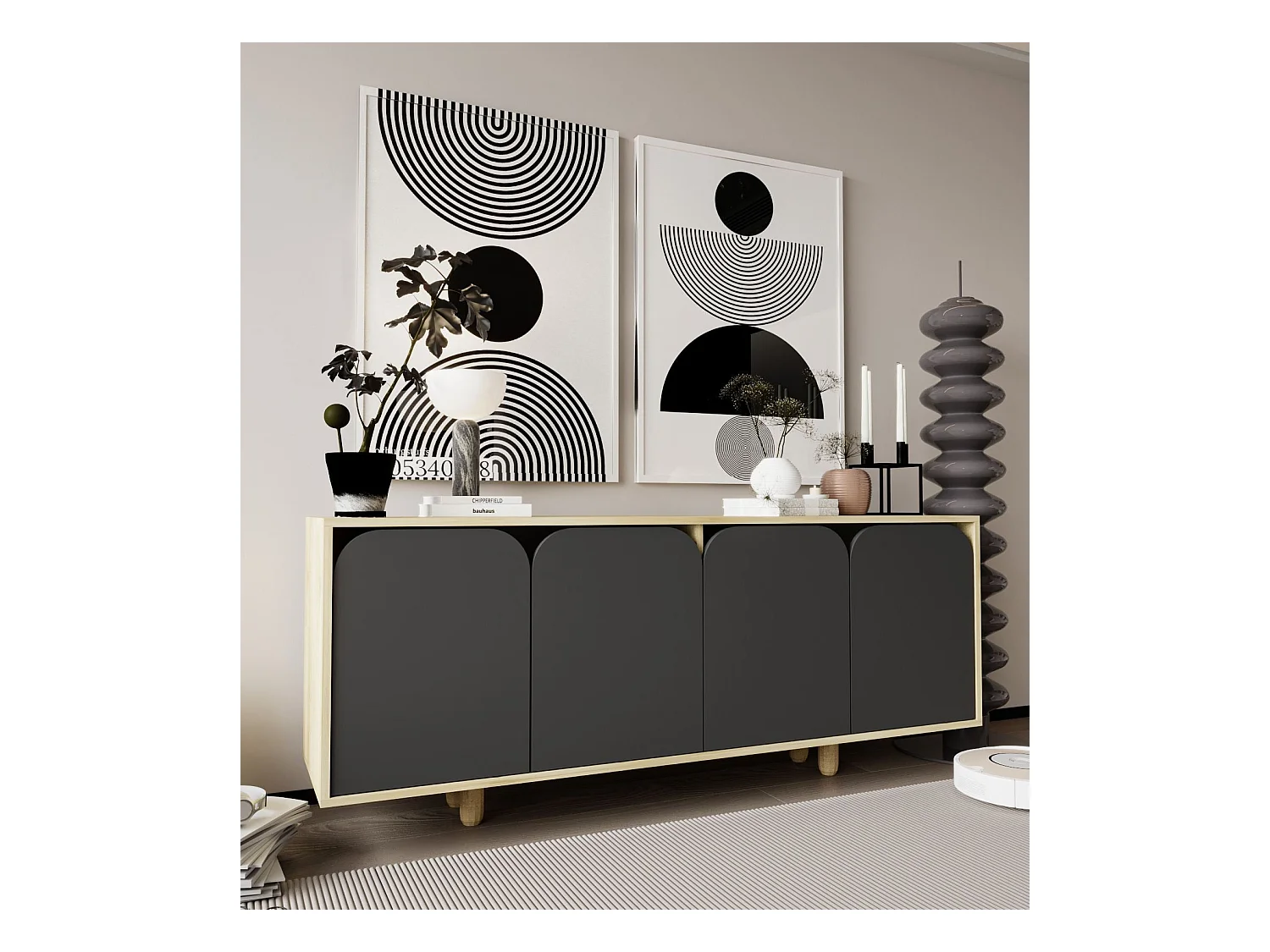 Buffet – 180 cm – Chêne saphir et anthracite – Aggloméré